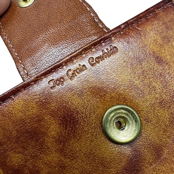 Vintage Centra Wallet Brown Top Grain Cowhide Leather Ball Snap Clutch - Picture 8 of 11
